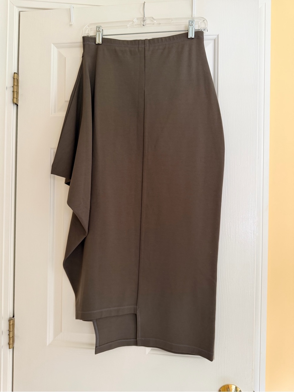 XD XENIA Bare 6 designer faux wrap drape midi skirt, mocha brown, sz S - Picture 2 of 8